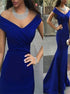 Mermaid V Neck Satin Royal Blue Prom Dresses LBQ3425